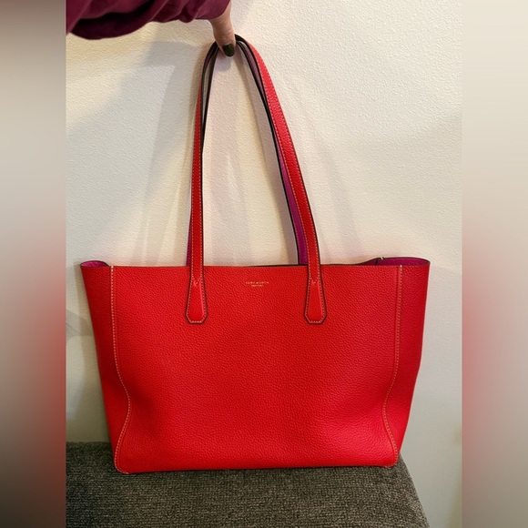 Tory Burch Perry Leather Tote – Red / Pink NWOT - Picture 1 of 7
